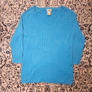 L.L. Bean Womens Linen Cotton Cable Knit Sweater Blue Size L Coastal Classic